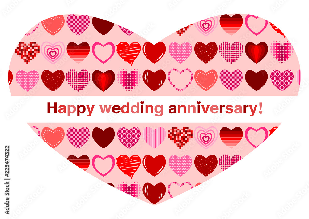 Happy Wedding Anniversary 結婚記念日 ハート形 イラスト Stock Vector Adobe Stock
