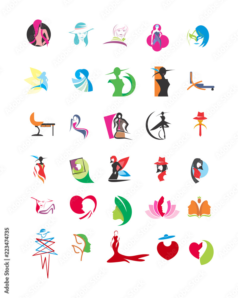 variation mixed feminine female image vector icon logo symbol set