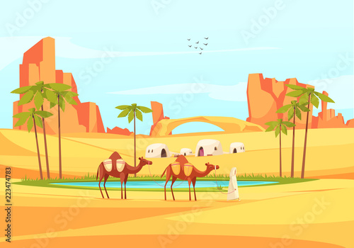 Desert Oasis Camels Composition