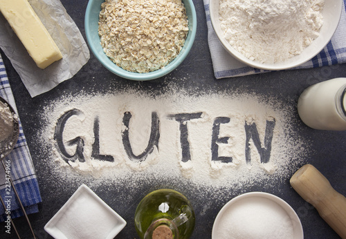 Gluten Baking Background on a Dark Slate Tabletop