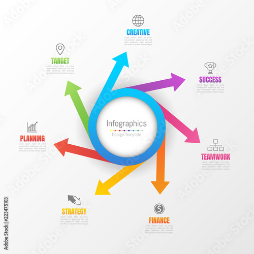 Infographic design elements for your business data with 7 options, parts, steps, timelines or processes. Vector Illustration.