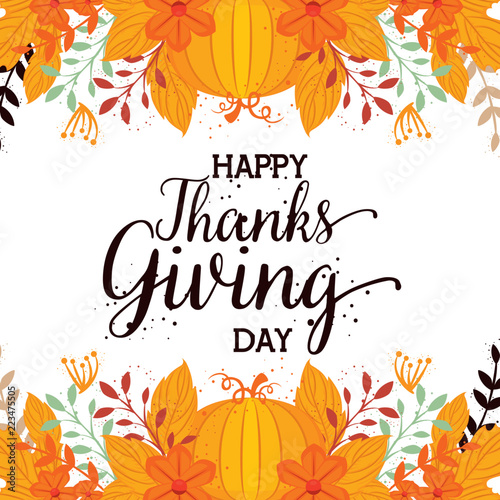 happy thanks giving card with pumpkin