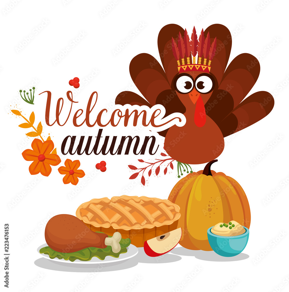 welcome autumn card with turkey welcome autumn card with turkey