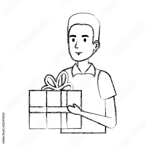 delivery worker with gift character
