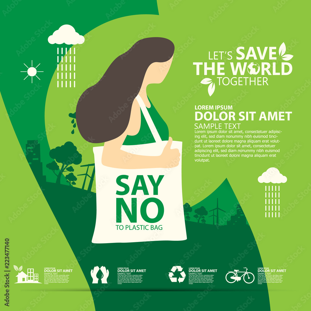 Say No To Plastic Use Cloth Bags World Environment Day Concept Green Eco Earth Vector