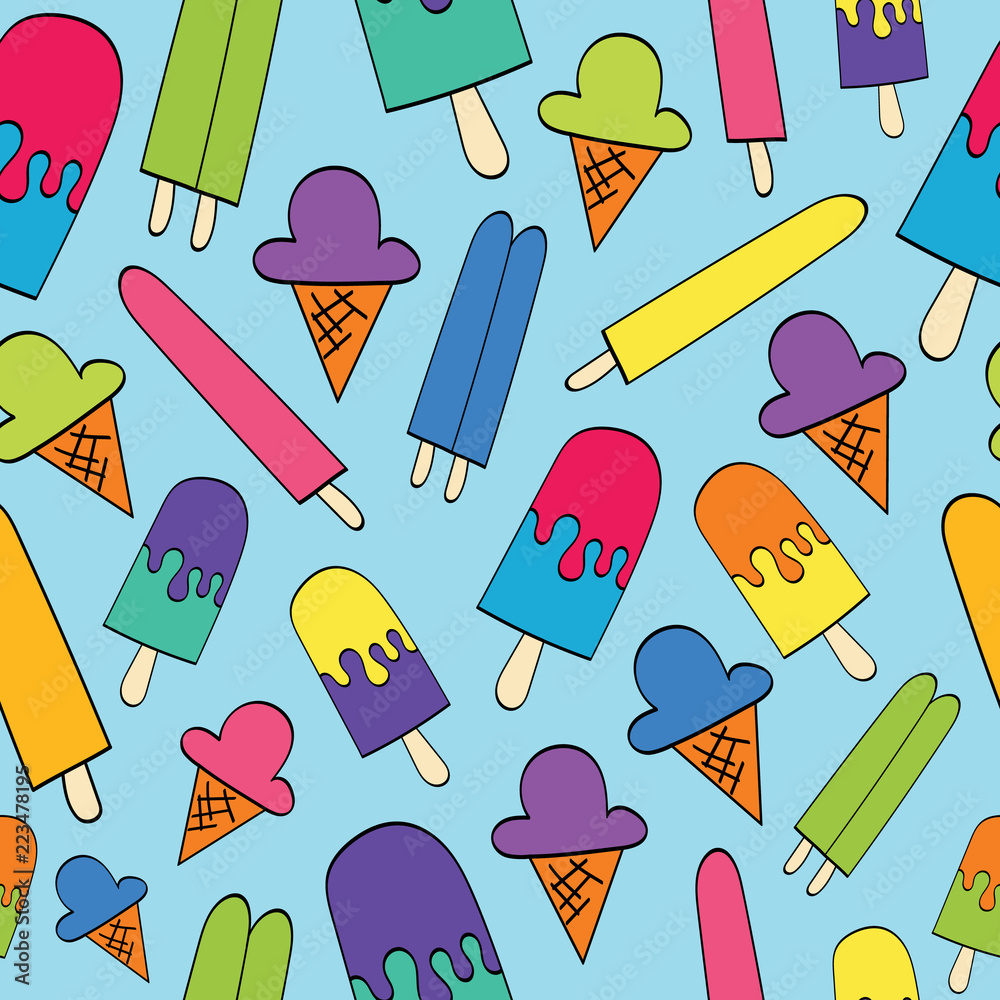 Bright Colored Ice Cream Cones and Popsicles Bright Colored Ice Cream Cones and Popsicles