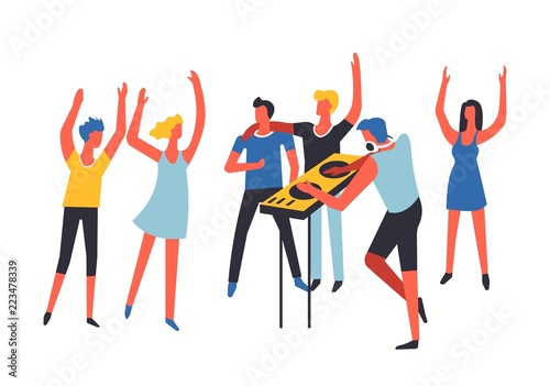 Party people listening to DJ music and dancing isolated vector