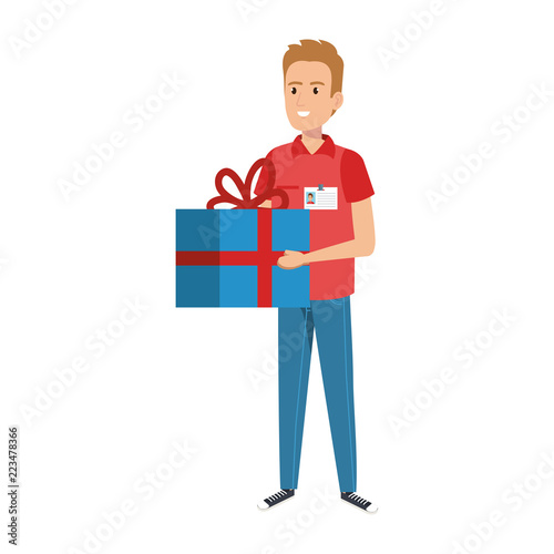 delivery worker with gift character
