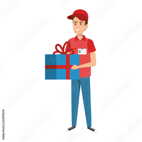 delivery worker with gift character © Gstudio