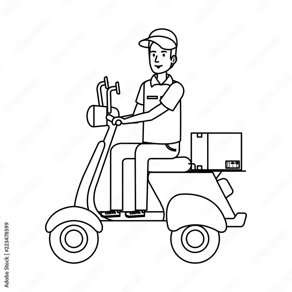 delivery worker in motorcycle and box delivery worker in motorcycle and box