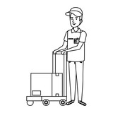 delivery worker with cart and box
