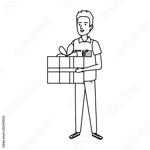 delivery worker with gift character