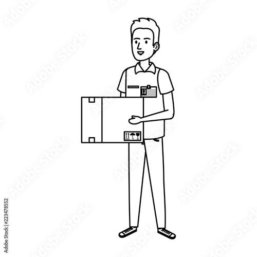 delivery worker lifting box character