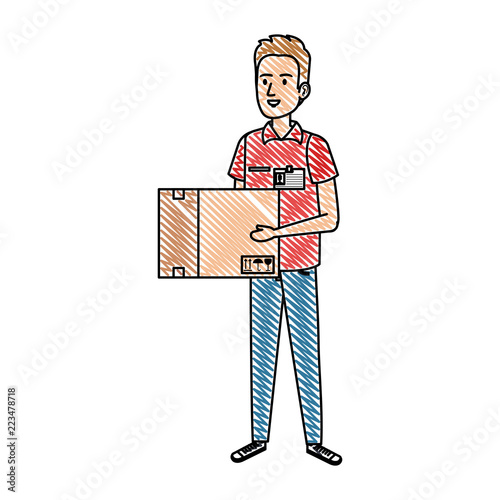 delivery worker lifting box character