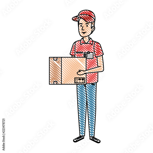delivery worker lifting box character