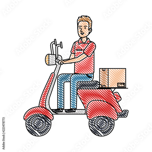 delivery worker in motorcycle and box