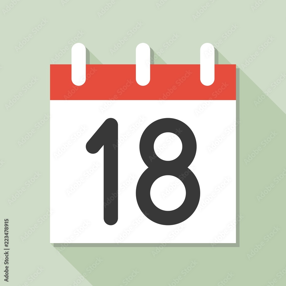 calendar and number eighteen, calendar icon set, flat design vector with long shadow calendar and number eighteen, calendar icon set, flat design vector with long shadow