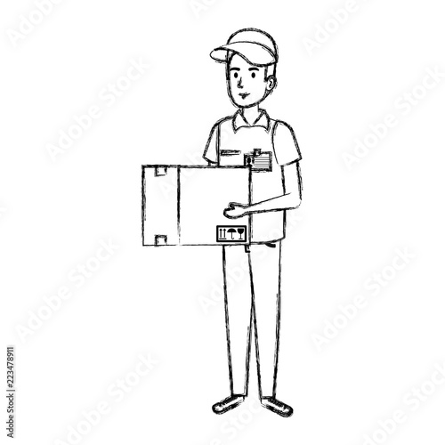 delivery worker lifting box character