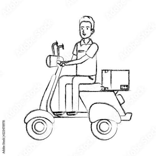 delivery worker in motorcycle and box