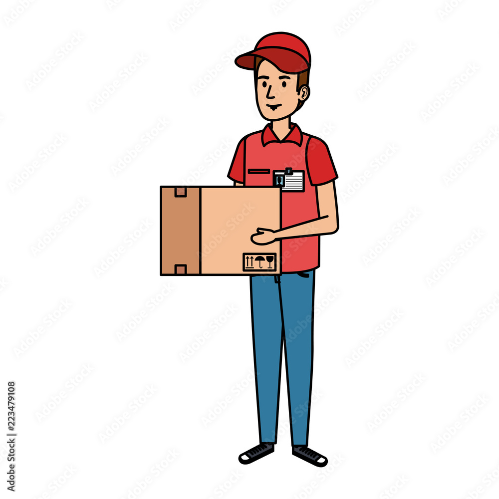 delivery worker lifting box character delivery worker lifting box character
