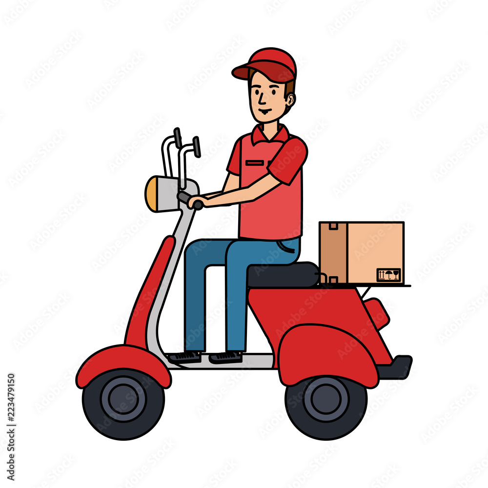 delivery worker in motorcycle and box delivery worker in motorcycle and box