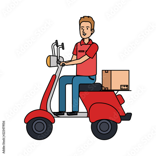 delivery worker in motorcycle and box