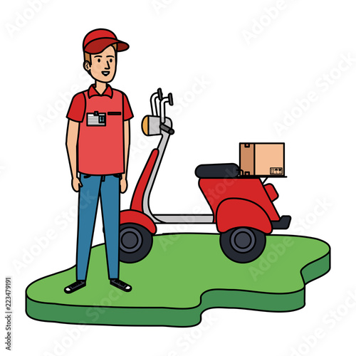 delivery worker in motorcycle and box