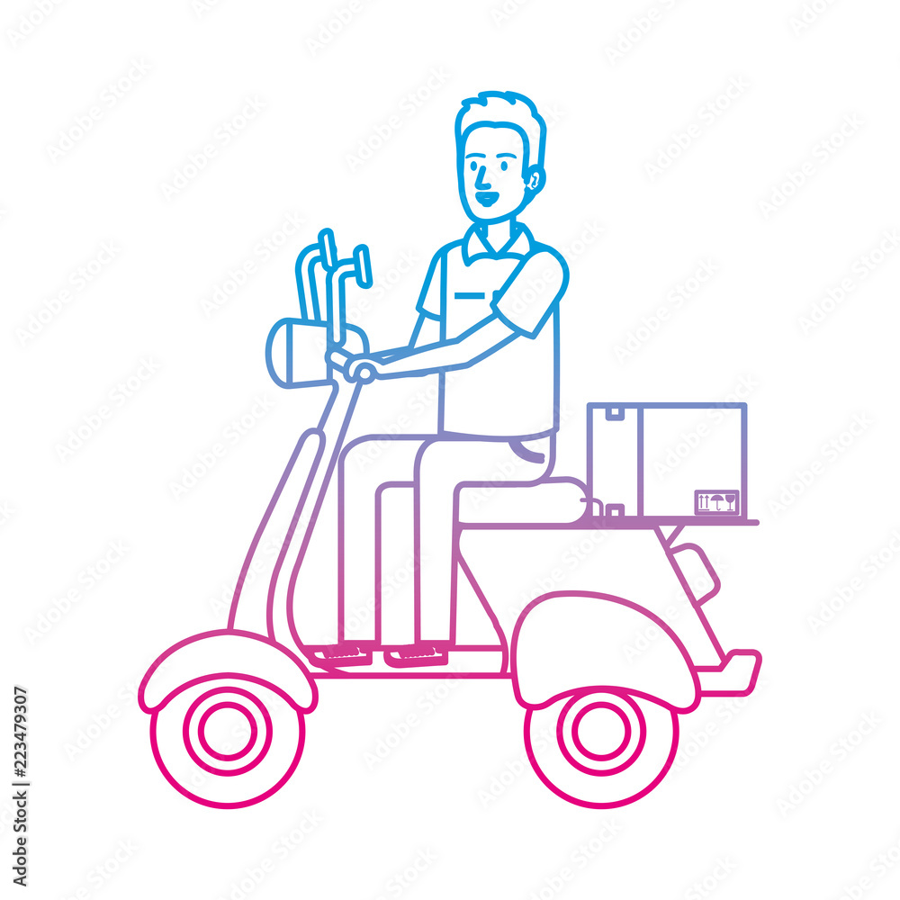 delivery worker in motorcycle and box