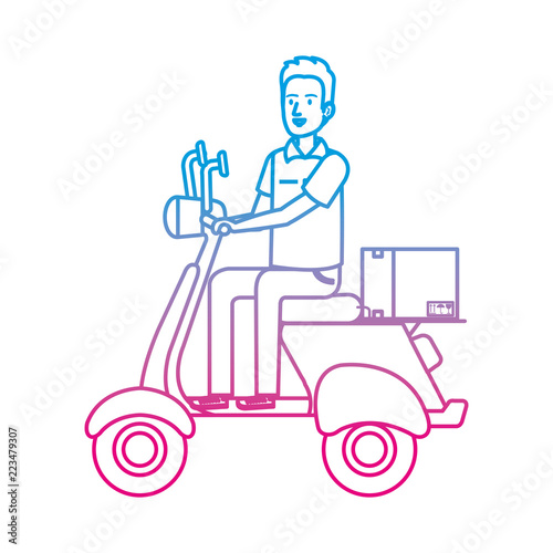 delivery worker in motorcycle and box