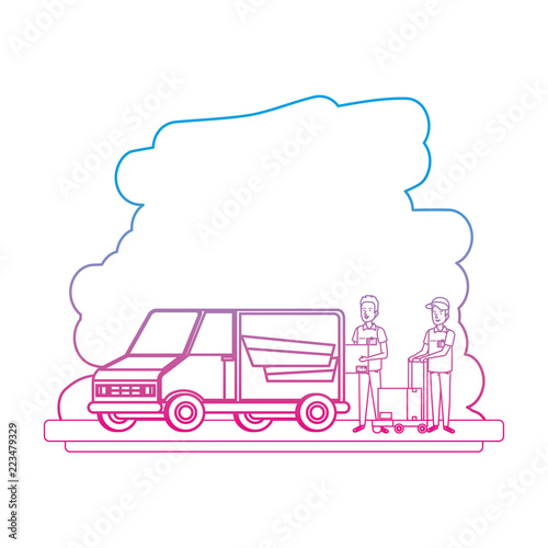 delivery workers with cart and van