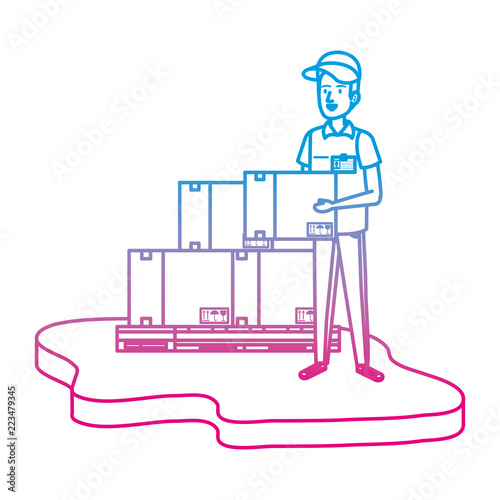 delivery worker with pile boxes