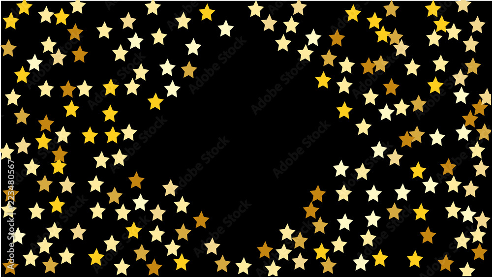 Abstract Background with Many Random Falling Golden Stars Confetti .