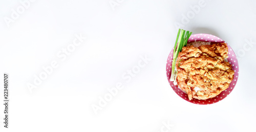 omelet with rice on white background