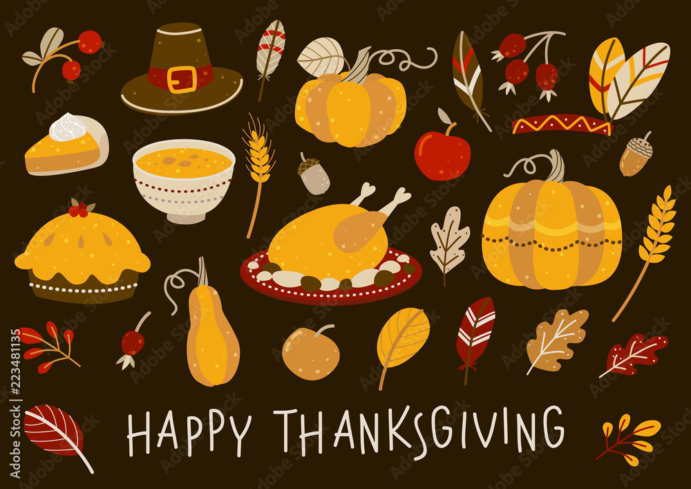 Set of elements for Thanksgiving day design Set of elements for Thanksgiving day design