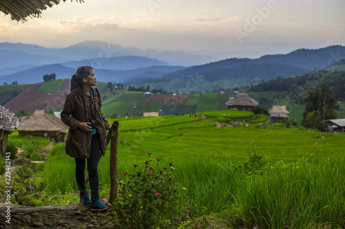 A woman travel in the field of folklore  Thailand.