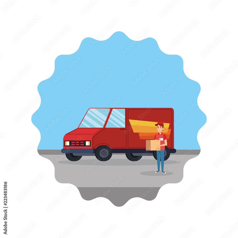 delivery worker lifting box with van