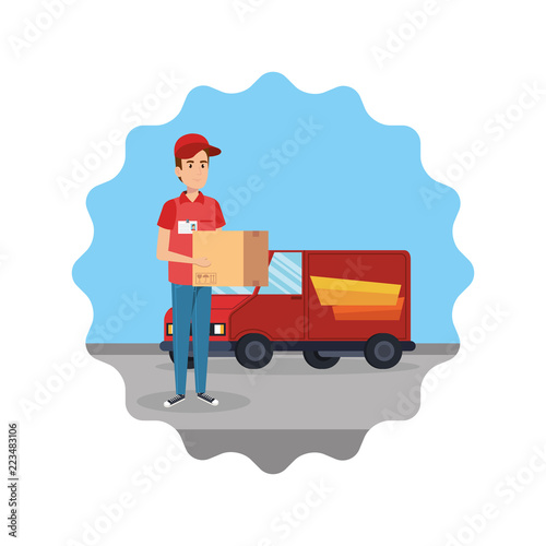 delivery worker lifting box with van