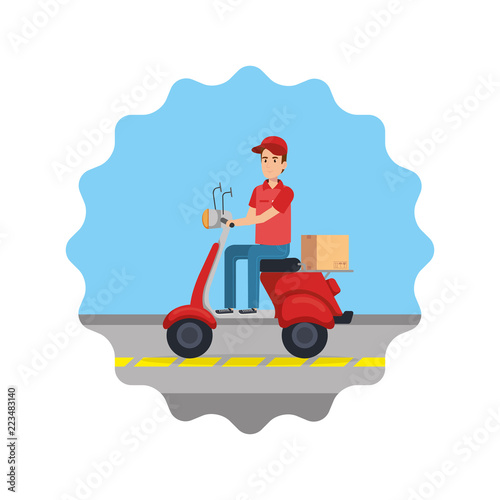 delivery worker in motorcycle and box
