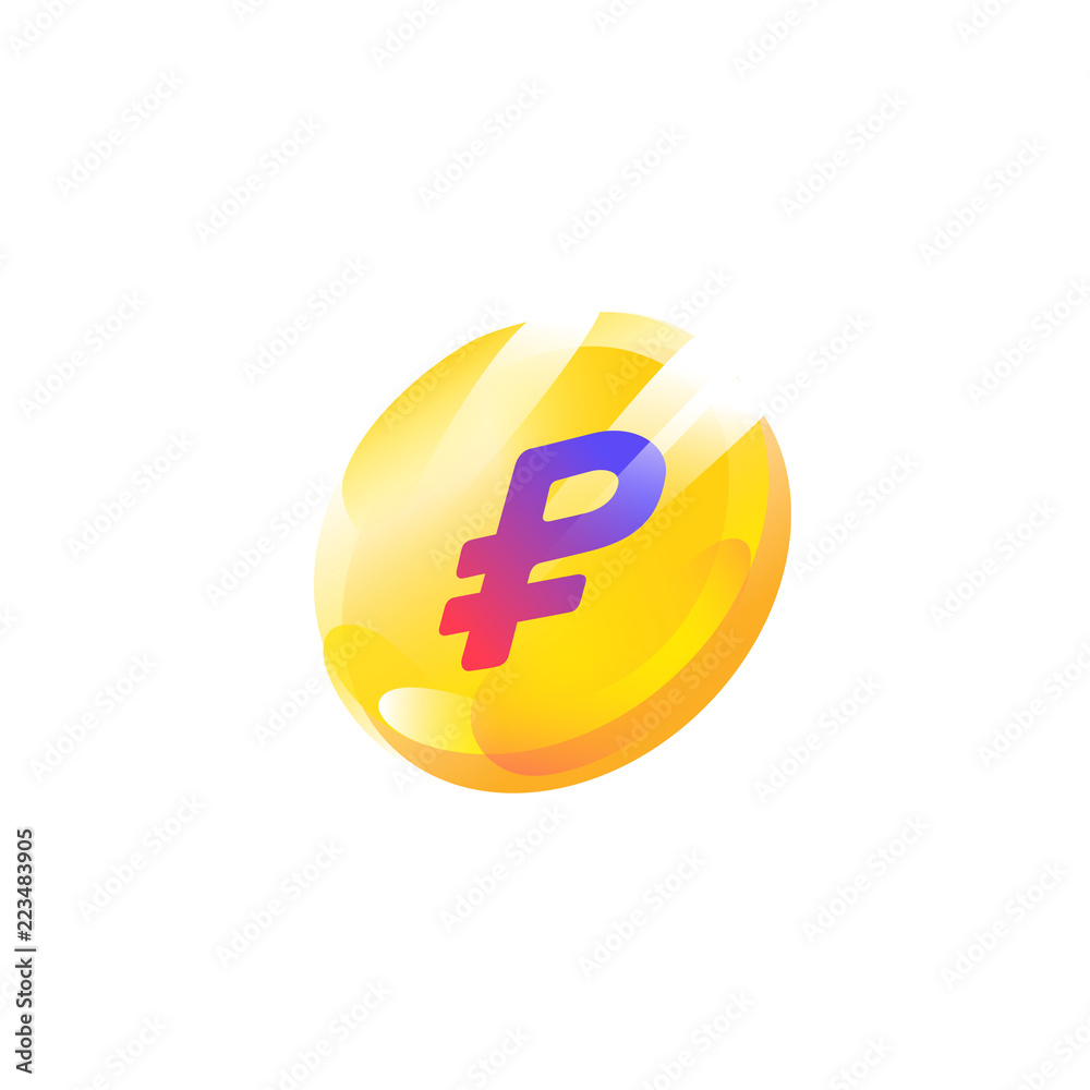 Logo, coin icon with a ruble sign. Image is isolated on white background. Fashionable, bright icon. Modern logo. Emblem for the store, brand. Sign. Symbol of the Russian currency. Logo, coin icon with a ruble sign. Image is isolated on white background. Fashionable, bright icon. Modern logo. Emblem for the store, brand. Sign. Symbol of the Russian currency.