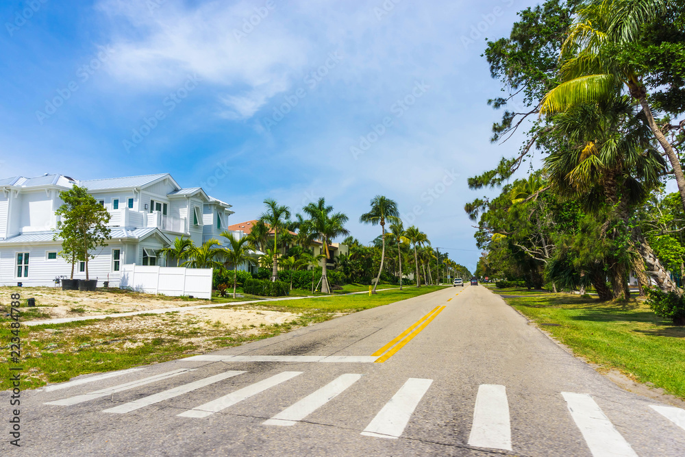 Beautiful road to the beach of Naples, Florida USA