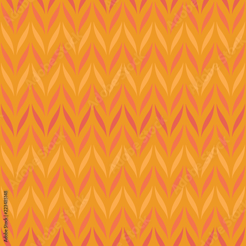Seamless vector chevron pattern with abstract floral elements in monochrome orange colors on white background.