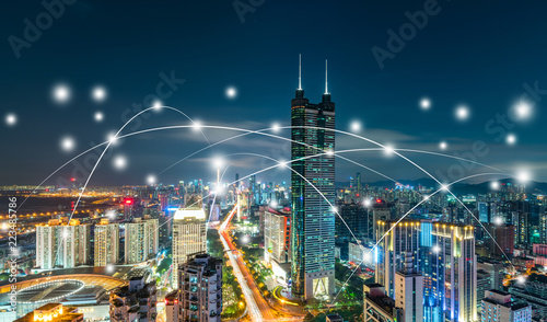 Bild auf Leinwand Shenzhen City Scenery and Big Data Concept