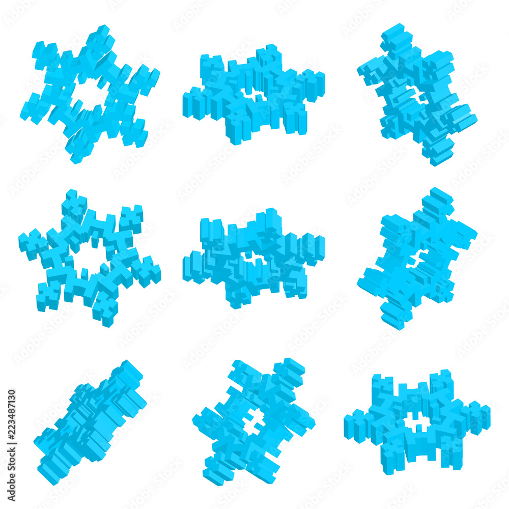 3d Vector Isometric Snowflake Icon with Various Perspective Shapes 3d Vector Isometric Snowflake Icon with Various Perspective Shapes