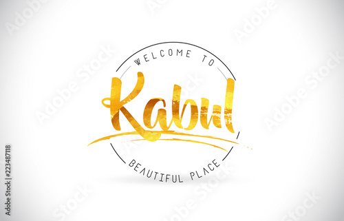 Foto Kabul Welcome To Word Text with Handwritten Font and Golden Texture Design