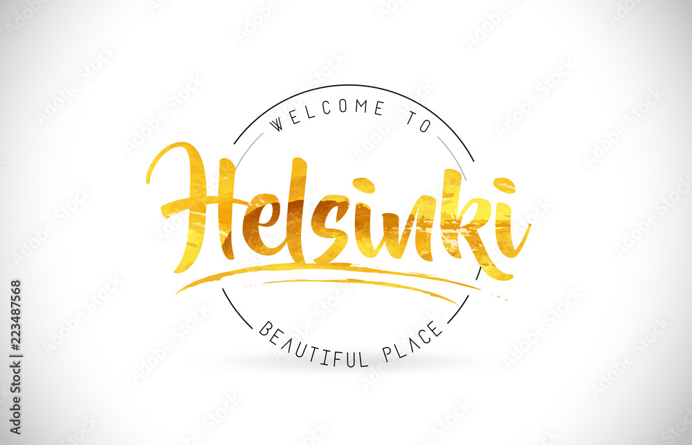 Helsinki Welcome To Word Text with Handwritten Font and Golden Texture Design. Helsinki Welcome To Word Text with Handwritten Font and Golden Texture Design.