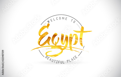 Egypt Welcome To Word Text with Handwritten Font and Golden Texture Design.
