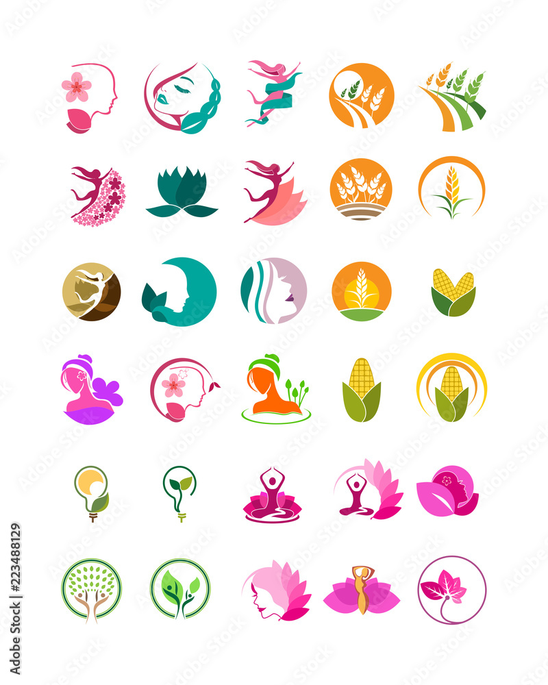 variation mixed feminine ornament image vector icon logo symbol set