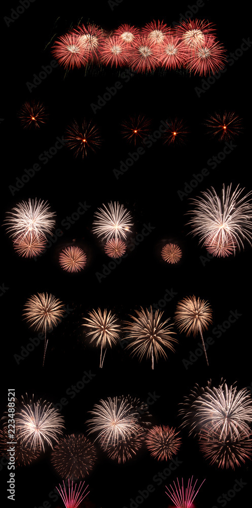 set of bright explosions in the night sky, bright cheerful party, festive mood set of bright explosions in the night sky, bright cheerful party, festive mood