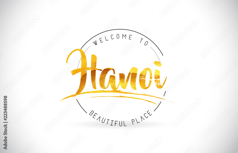 Hanoi Welcome To Word Text with Handwritten Font and Golden Texture Design. Hanoi Welcome To Word Text with Handwritten Font and Golden Texture Design.