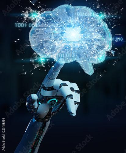 Fototapeta Naklejka Na Ścianę i Meble -  Robot creating artificial intelligence in a digital brain 3D rendering